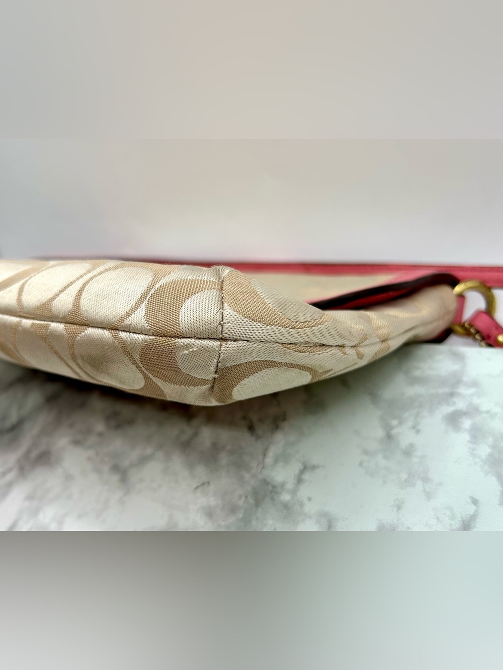 COACH Kristin Signature East/West Crossbody Bag- Khaki Canvas with Leather Trim. - Picture 12 of 16